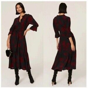 Marissa Webb Collective Button Front Navy Floral Midi Dress Size 6